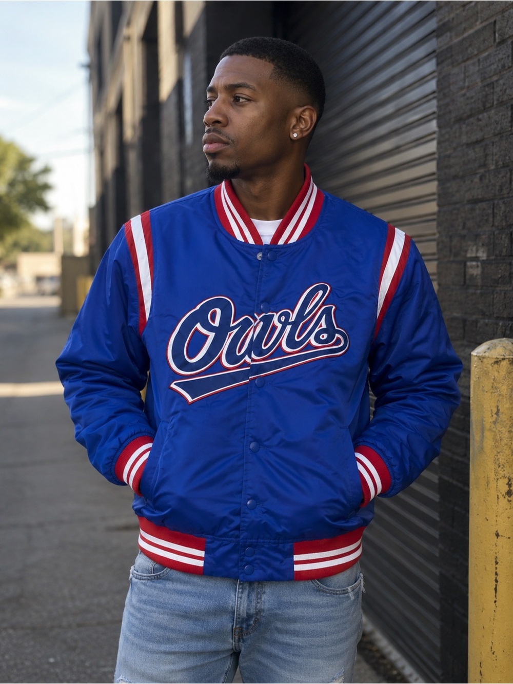 OVO Octobers Very Own Blue Red Button Down Varsity Jacket Men Size Medium